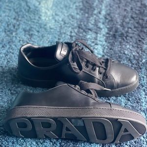 Prada all black leather sneaker size 38.5